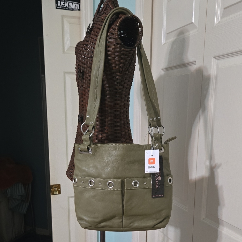 Stone Mountain Olive Green Shoulder Bag  and Silver Hardware